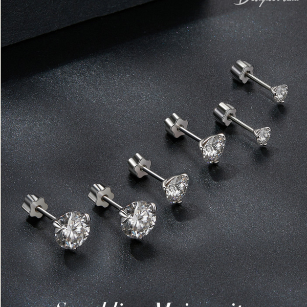 Veile Studios Silver Charm Simple Elegant Sparkling Moissanite Three Claw Design Earrings