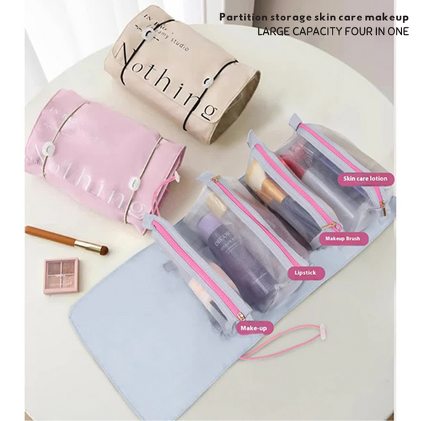 Elosung Beige 4 In 1 Cosmetic Storage Bag Removable Travel Organiser For Makeup Toiletries Small Accessories Makeup Bags & Cases