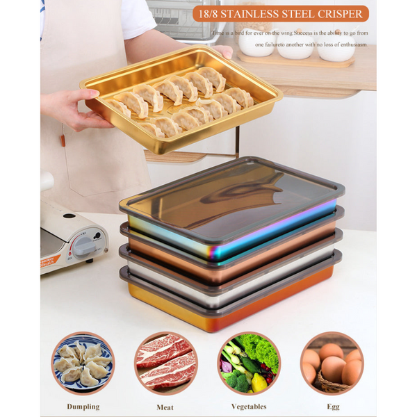 Gold Food Grade Stainless Steel Crisper Box Storage With Lid For Kitchen Organisation Food Storage Containers