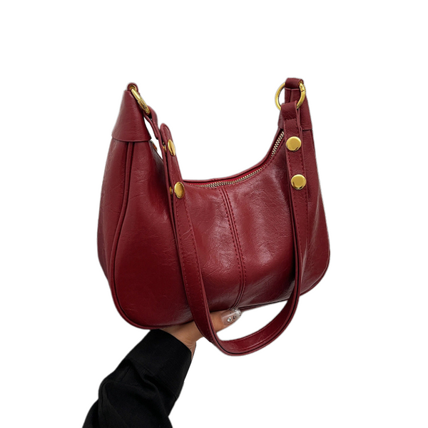Elosung Red Pu Leather Shoulder Bag Women's Simple And Stylish Tote For Commuting Casual Use Women's Bags & Handbags