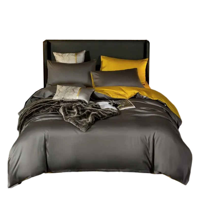 Bed Sheet Deep Grey Yellow Ultra Soft Luxury Egyptian Cotton Cover Uk King Size Sheets