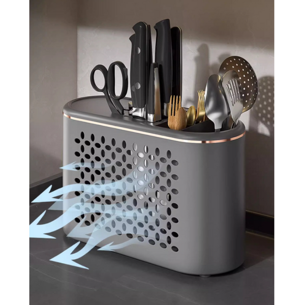 Elosung Black All In One Kitchen Knife And Utensil Holder Multi Functional Organiser With Storage Drawers Other Kitchen Storage