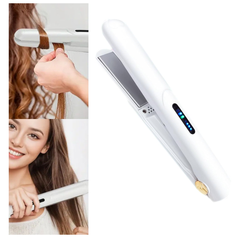 Elosung White Mini Wireless Hair Straightener Usb Rechargeable 2 In 1 Curling & Straightening Iron 3 Temperature Settings 20S Fast Heating Anti Scald