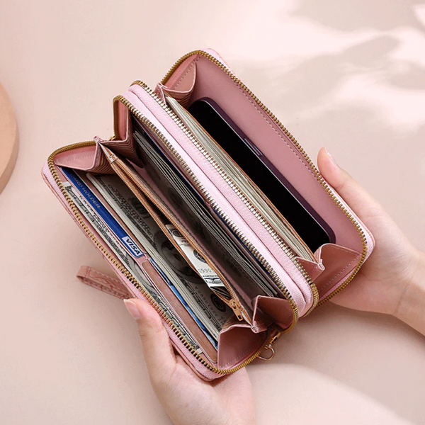 Wallets Elosung 2 Pcs Apricot Elegant Floral Embossed Long Wallet With Double Zipper