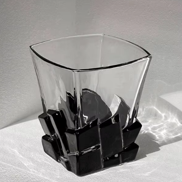 Elosung 4 Pcs Black Frosted Ice Cube Glass Creative tail Premium Textured Tumbler 300Ml Capacity For Home Bars Glassware & Drinkware