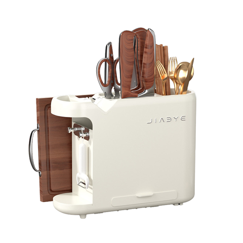 White Multifunctional Kitchen Knife Rack Storage Organizer With Built In Sharpener For Knives Chopsticks Cutting Boards And Pot Lids Knife Blocks & St