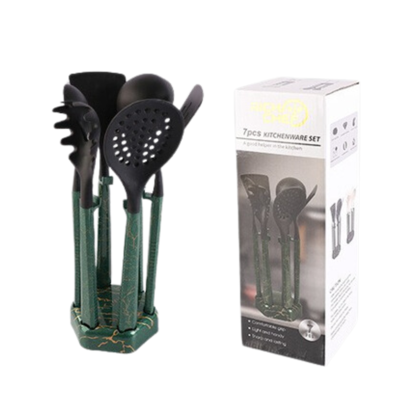 Elosung Black And Green Set High Temperature Resistant 7 Piece Silicone Kitchen Utensils Non Stick Cooking Tools Food Grade Heat Spatulas Spoons For P