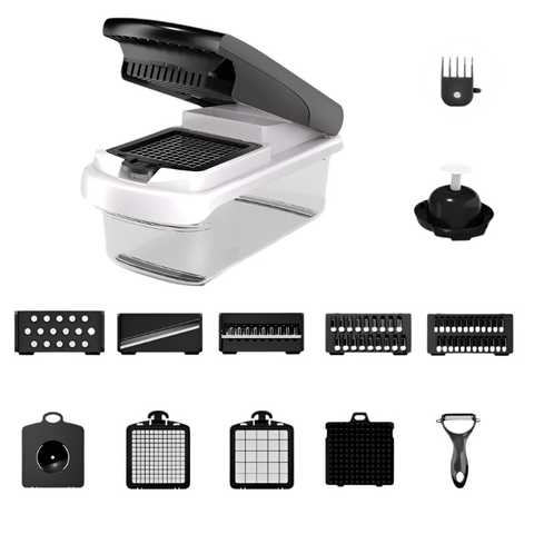 Elosung Black And White 14 Piece Multifunctional Vegetable Chopper Slicer Set Kitchen Cutting Grating Tool Peelers & Slicers