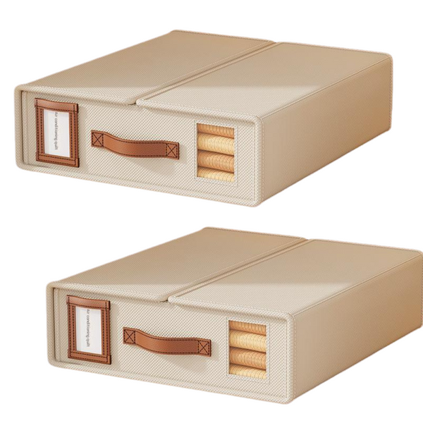 Elosung 2 Pcs Beige Non Woven Fabric Storage Box With Lid Transparent Moisture Proo Storage Boxes