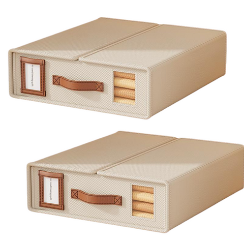 Elosung 2 Pcs Beige Non Woven Fabric Storage Box With Lid Transparent Moisture Proo Storage Boxes