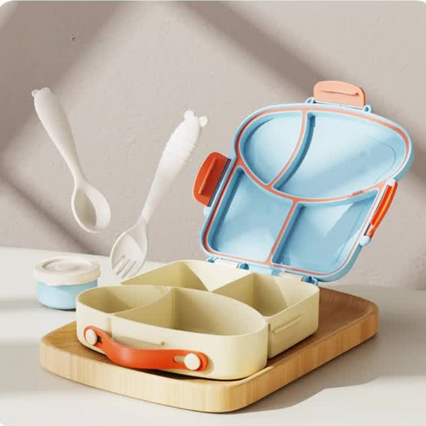 Blue Kids Bento Box With Dividers Microwave Safe Leak Proof Lunch Fork & Spoon A Eco Friendly Pp Plastic Colorful Leakproof Food Storage Lunchboxes &