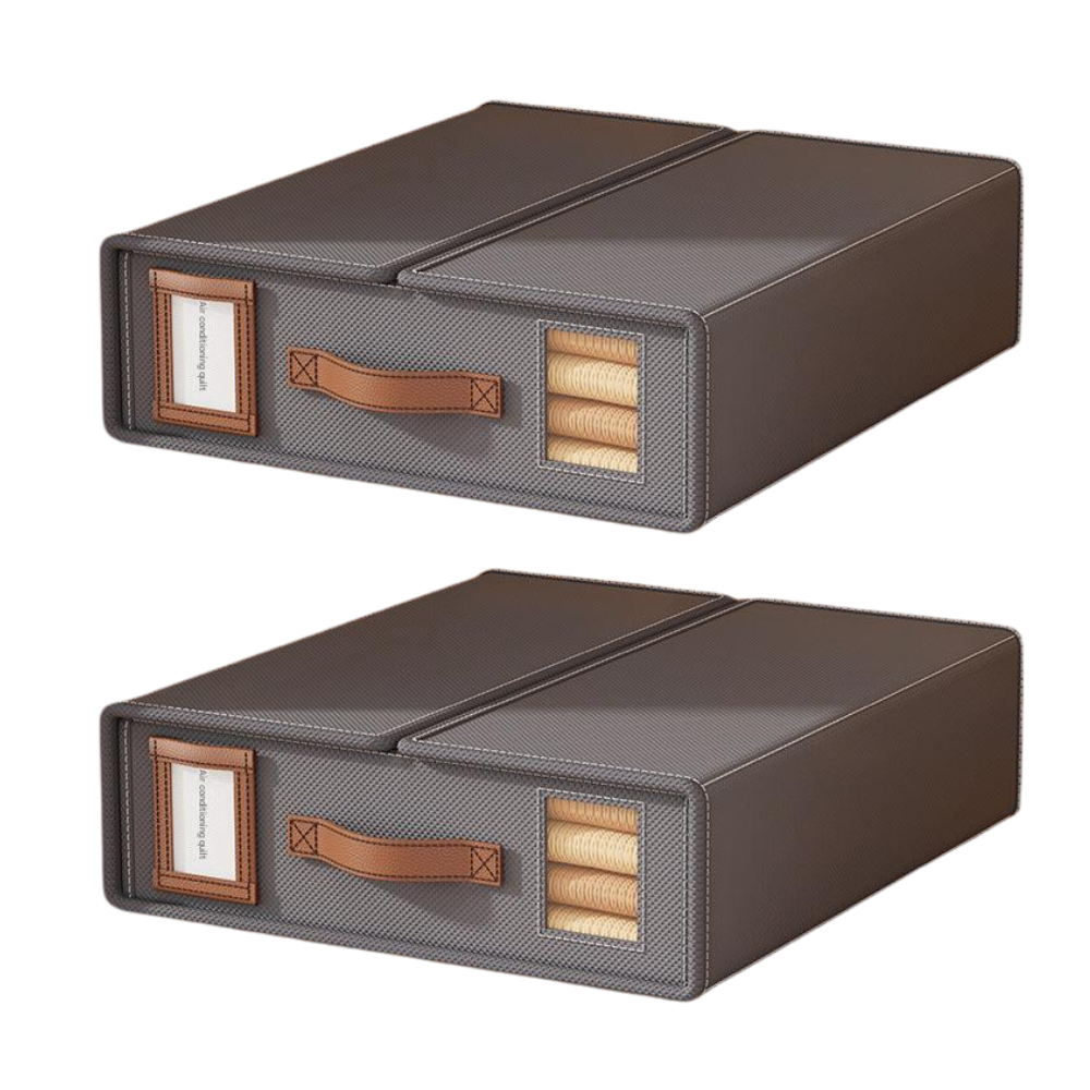 Elosung 2 Pcs Grey Non Woven Fabric Storage Box With Lid Transparent Moisture Proof Storage Boxes