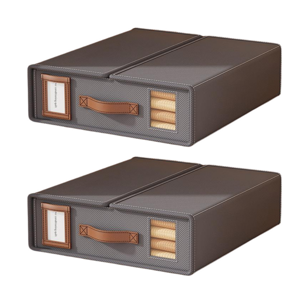 Elosung 2 Pcs Grey Non Woven Fabric Storage Box With Lid Transparent Moisture Proof Storage Boxes