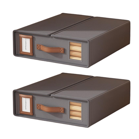 Elosung 2 Pcs Grey Non Woven Fabric Storage Box With Lid Transparent Moisture Proof Storage Boxes