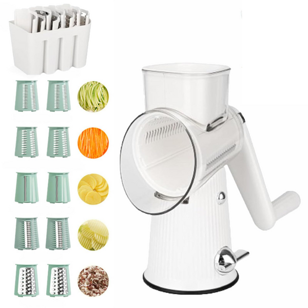 Elosung White Multifunctional Manual Rotary Vegetable Slicer With 10 Blades Safe And Easy To Use Peelers & Slicers