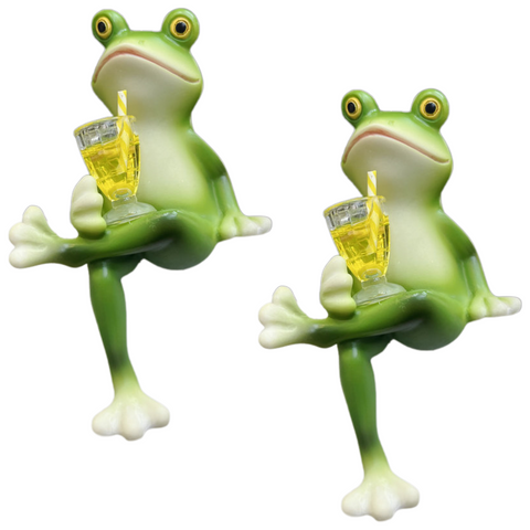 Elosung 2 Pcs Green Realistic Frog With Legs Crossed Pot Hanger Glass Fish Tank Edge Decor Outdoor Garden Animal Ornament Hanging Planter Decoration B