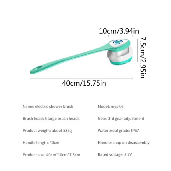 Elosung White Electric Bath Brush & Multi Functional Massager Long Handle Waterproof Body Cleansing Tool Bath Brushes & Sponges