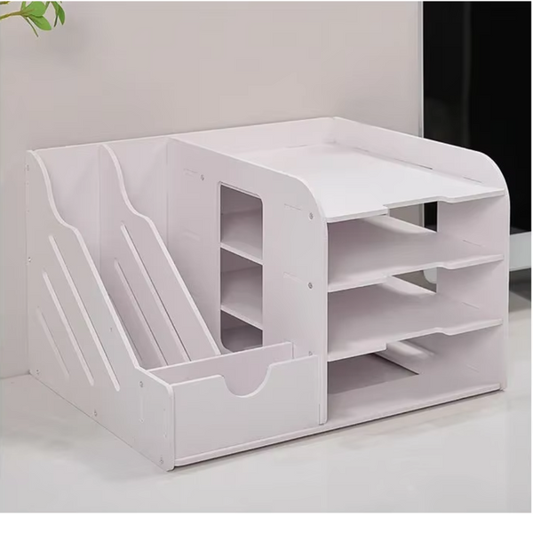 Elosung Multi Functional Desktop Organizer With Document Stationery Storage Compact Shelf 39.5X31x24cm Flashlights