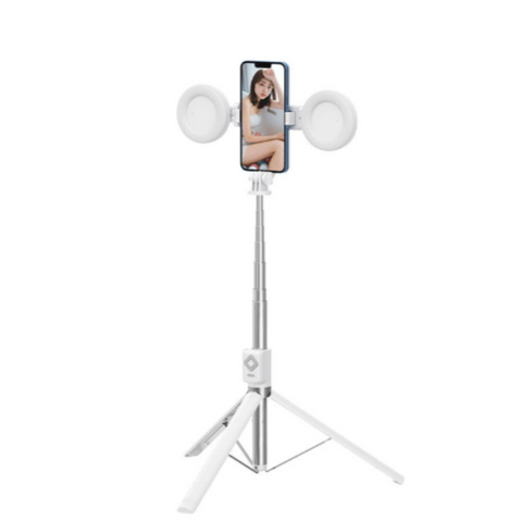 Elosung White Double Light 3 In 1 Bluetooth Selfie Stick With Tripod And Remote Control For Smartphones Selfie Sticks