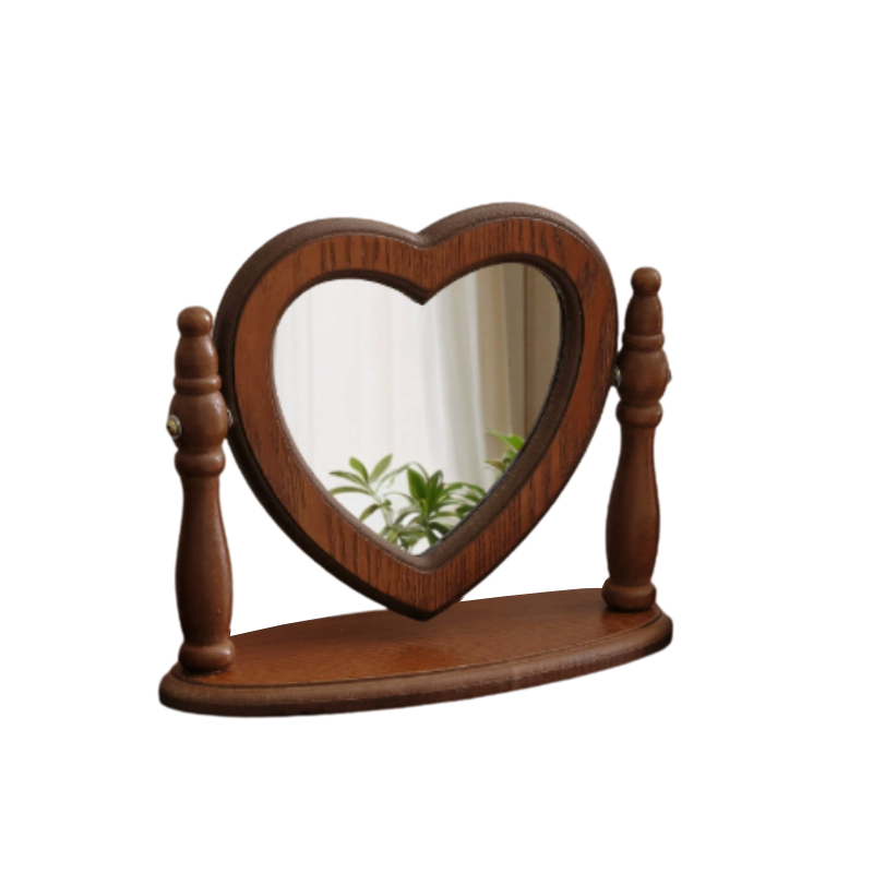 Love Shaped Mirror Cordate Wooden Tabletop Vanity Elegant Design Makeup Mirrors