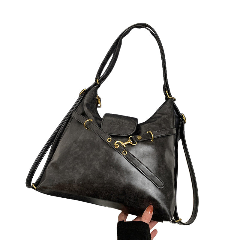 Black Elegant Faux Leather Shoulder Bag With Strap Women's Bags & Handbags