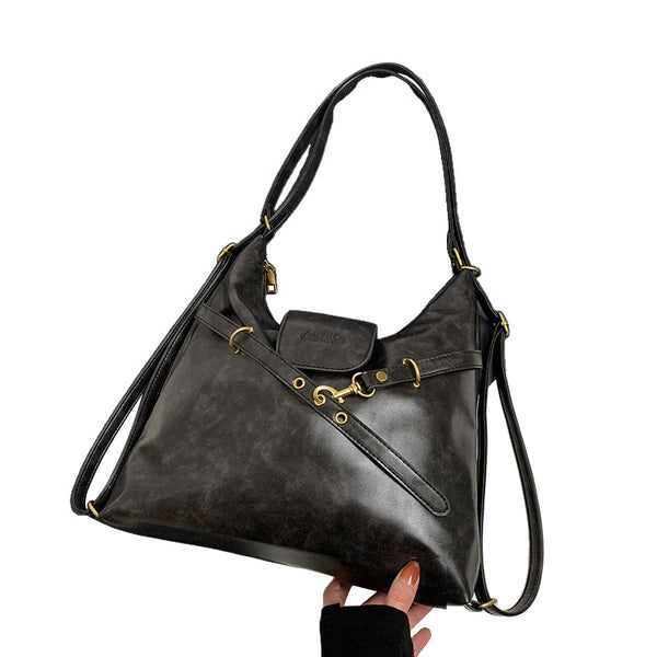 Black Elegant Faux Leather Shoulder Bag With Strap Women's Bags & Handbags
