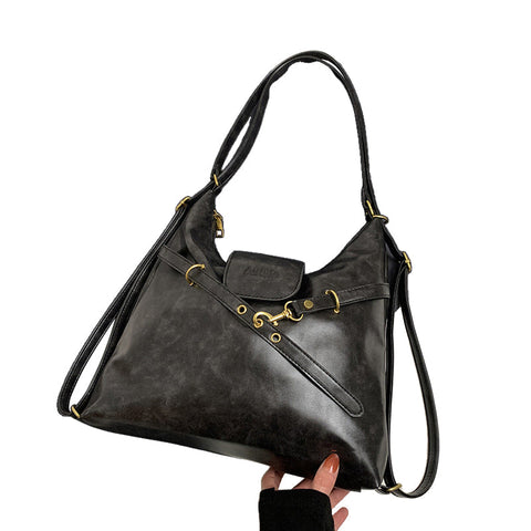 Black Elegant Faux Leather Shoulder Bag With Strap Women's Bags & Handbags
