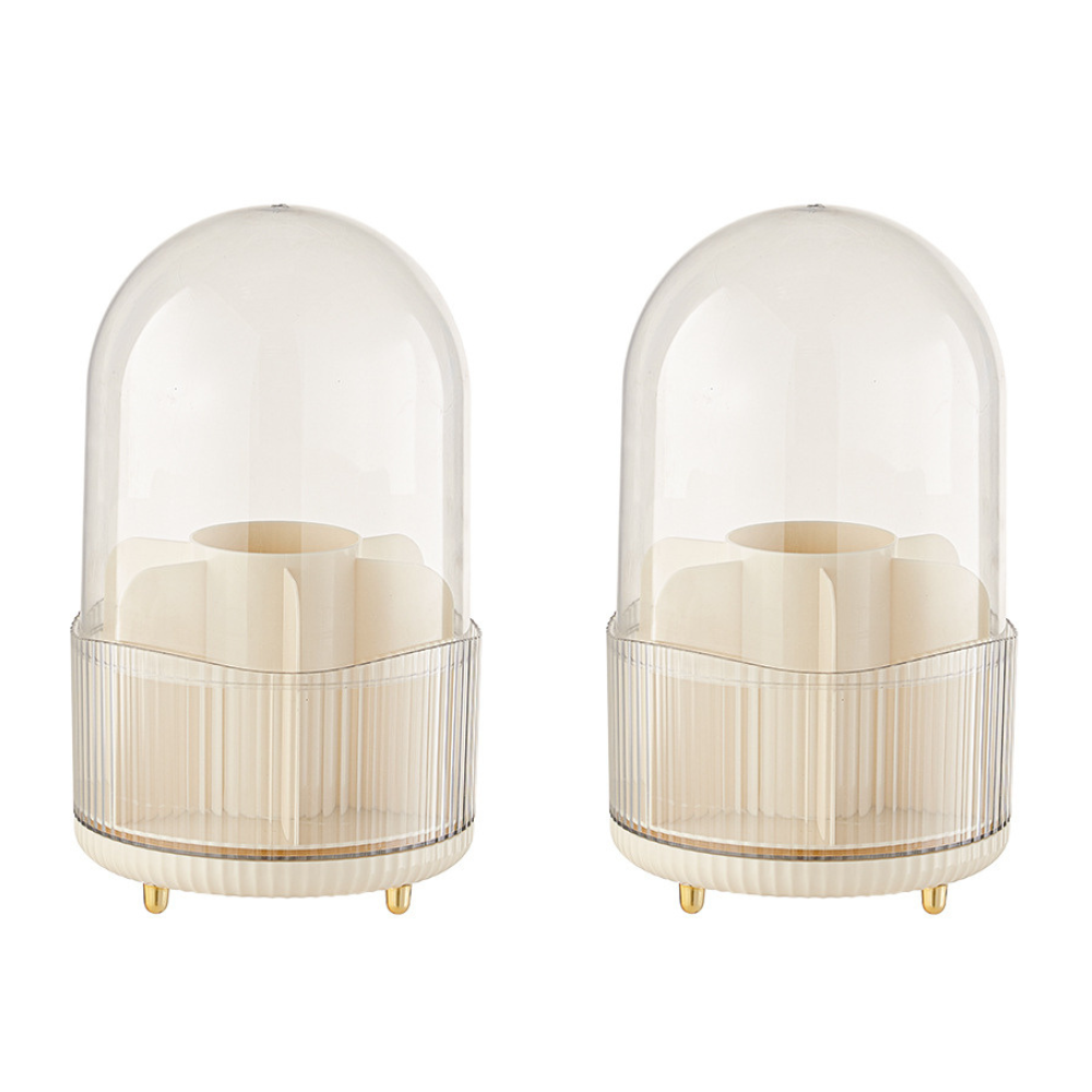Elosung 2 Pcs Milky White Rotating Makeup Brush Organizer With Dustproof Cover 360A Swivel Cosmetic Holder For Lipsticks Eyeliners More Brushes