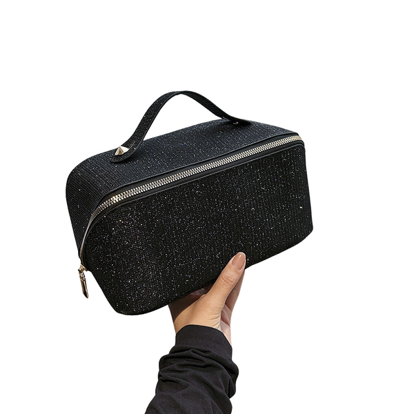 Elosung Black Elegant Glitter Cosmetic Bag With Zipper And Handle Makeup Bags & Cases