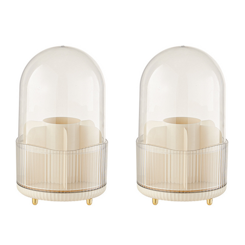 Elosung 2 Pcs Milky White Rotating Makeup Brush Organizer With Dustproof Cover 360A Swivel Cosmetic Holder For Lipsticks Eyeliners More Brushes