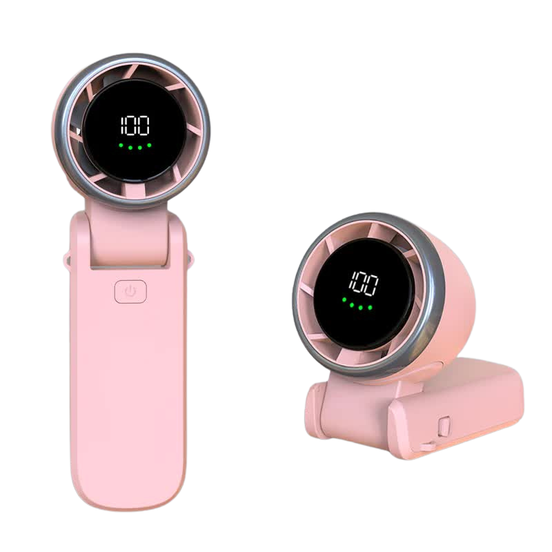 Elosung Pink Usb Rechargeable Handheld Fan With Digital Display Portable Fans