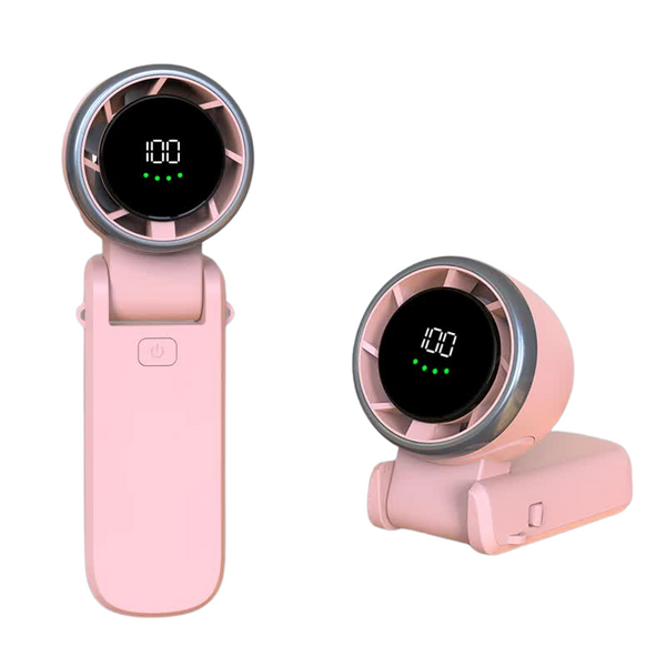 Elosung Pink Usb Rechargeable Handheld Fan With Digital Display Portable Fans