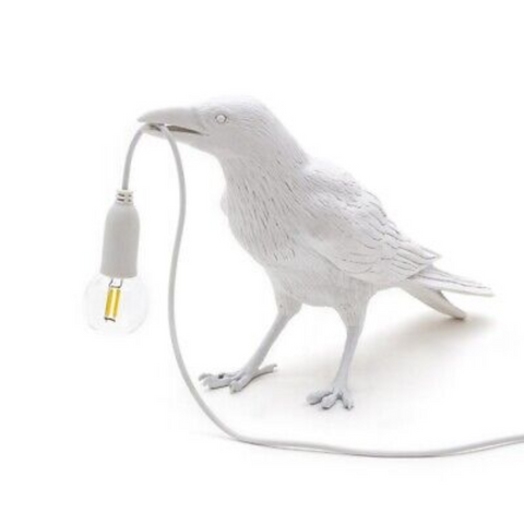Elosung White Bird Standing Shape Nordic Resin Wall Lamp Creative Animal Bedside Decorative Usb Night Light Stylish Perched For Bedroom And Living Roo