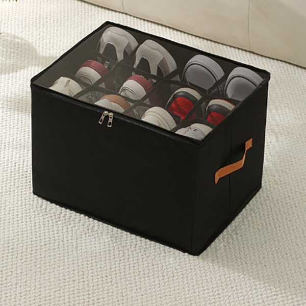 Black Multi Compartment Shoe Organizer Storage Box Space Saving And Convenient For Closet Organization Shoe Organisers