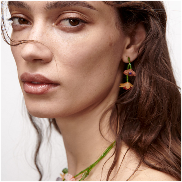 Veile Studios Personalized Asymmetric Handwoven Flower Crafted From Plastic Resin Earrings