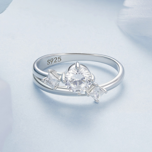 Veile Studios Silver Charm Zircon Double Layer Ring Wedding S925 Pure Jewelry Rings
