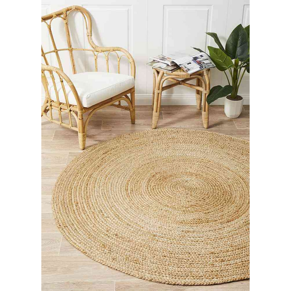 Round Jute Rug Hand Braided Flatwoven Natural Floor Carpet 120X120cm Rugs