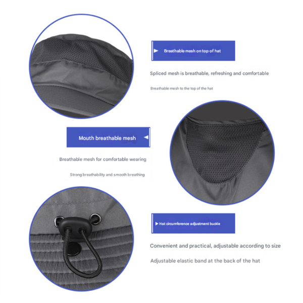 Dark Grey Wide Brim Sun Protection Hat With Face Shield Adjustable For Ultimate Uv Hats