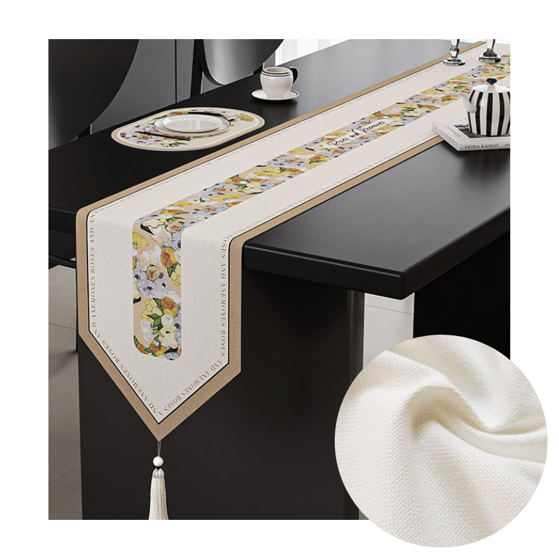 Elosung Yellow Flower Elegant Green Botanical Table Runner With Tassels 30X180cm Table Runners