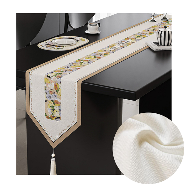 Elosung Yellow Flower Elegant Green Botanical Table Runner With Tassels 30X180cm Table Runners