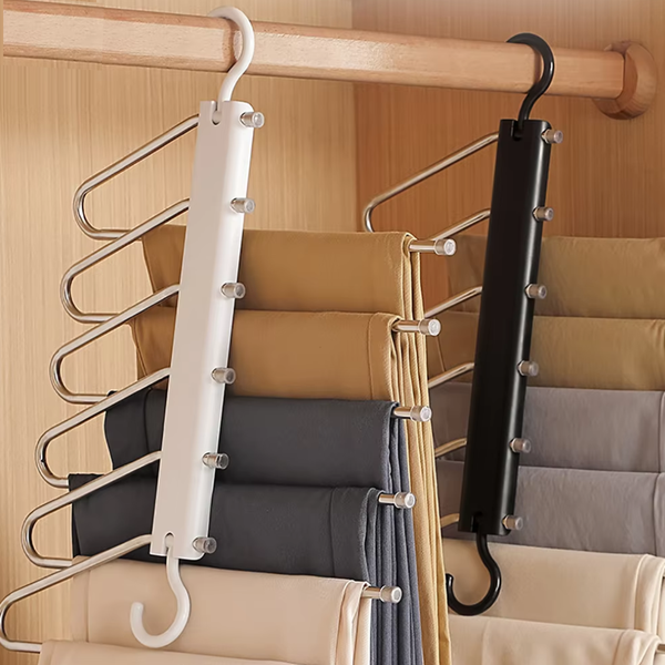 Elosung 2 Pcs Black Stainless Steel Foldable Pants Hanger Multi Layer Non Slip Closet Organiser For Clothes And Trousers Clothes Hangers