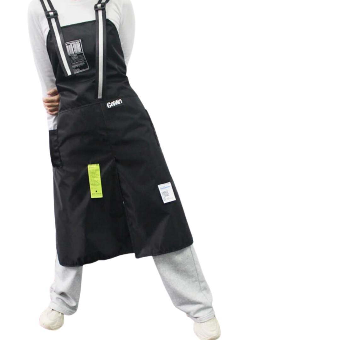 Black Kitchen Apron With White Bags Waterproof Oil Resistant Chef Bibs Aprons