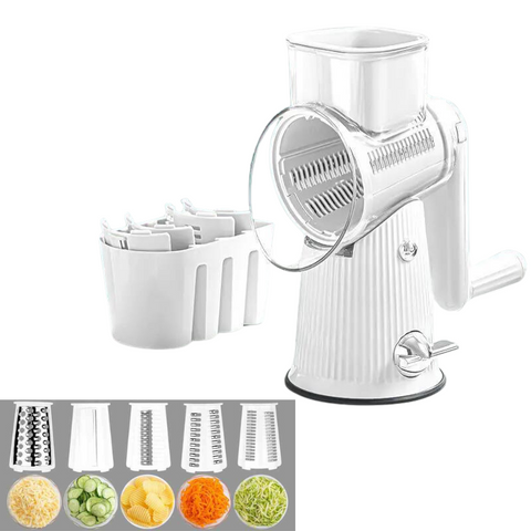 Elosung White 10 In Manual Vegetable Slicer With Interchangeable Blades Multifunctional Rotary Grater And Shredder For Kitchen Use Peelers & Slicers