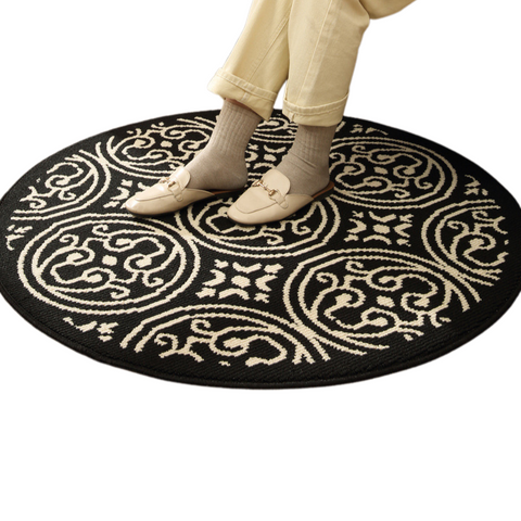 Elosung Vine Modern Round Area Rug With Geometric Black And White Pattern Rugs