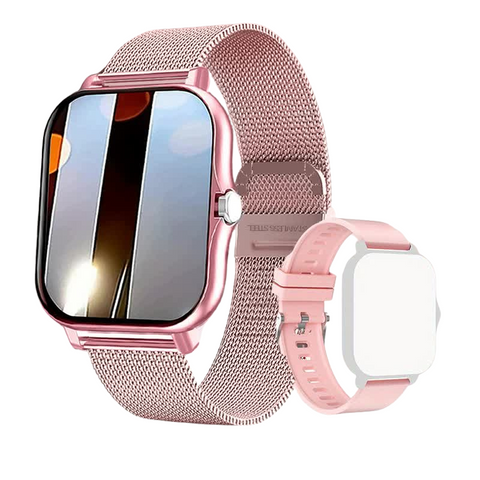 Elosung Steel Bracelet With Silicone Strap Pink Smart Fitness Watch Large Display 24 Sport Modes Heart Rate Monitor & More Smart Watches
