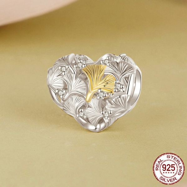 Veile Studios Silver Charm Ginkgo Leaf Splicing Love Diy Bracelet Beads Loose S925 Bracelets