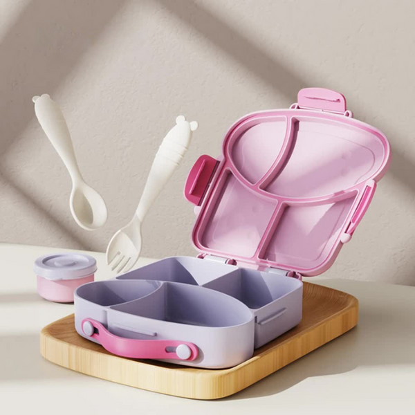 Purple Kids Bento Box With Dividers Microwave Safe Leak Proof Lunch Fork & Spoon Eco Friendly Pp Plastic Colorful Leakproof Food Storage Lunchboxes &