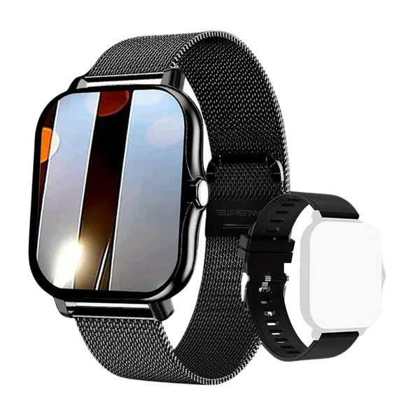 Elosung Steel Bracelet With Silicone Strap Black Smart Fitness Watch Large Display 24 Sport Modes Heart Rate Monitor & More Smart Watches