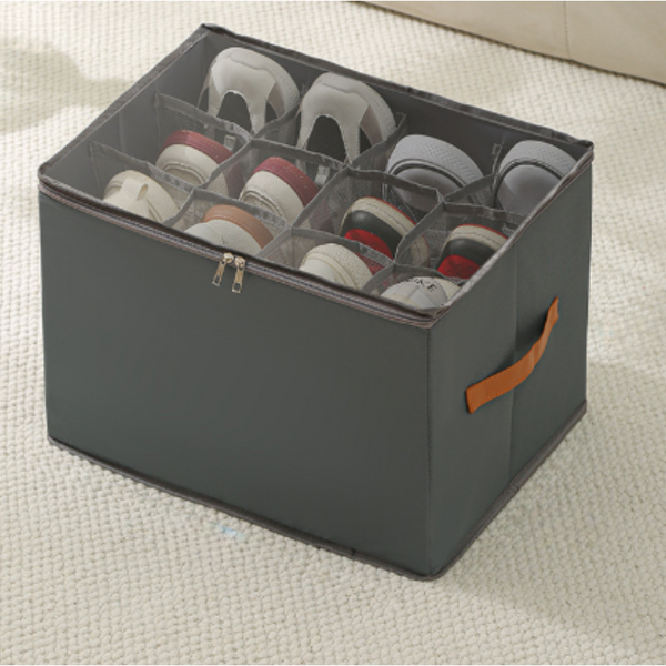Grey Multi Compartment Shoe Organizer Storage Box Space Saving And Convenient For Closet Organization Shoe Organisers