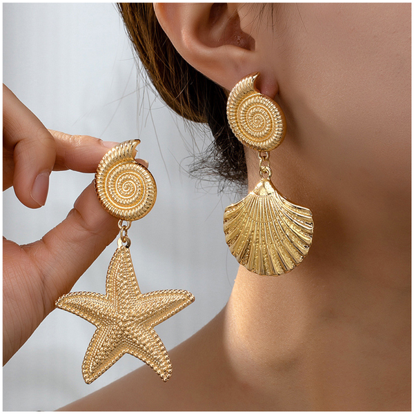Veile Studios Gold Metallic Starfish Shell With Personalised High End Temperament Earrings
